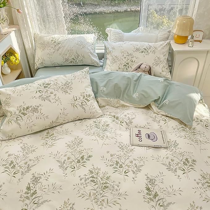 LifeTB Vintage Floral Comforter Set King, 3 Pieces Boho Floral Bedding Comforter Botanical Flowers Comforter with 2 Pillowcases, Fluffy Soft Cottagecore Bedding Set Flowers Pattern King Comforter Set