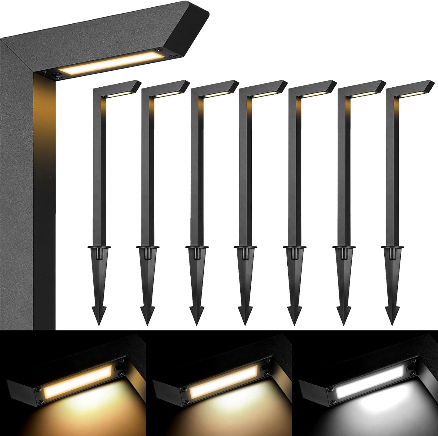 Gardencoin 3CCT LED Low Voltage Landscape Pathway Light, 12V Premium 3000K/4000K/5000K Selectable Path Lights Wired, Modern Walkway Lights Outdoor, Higher Housing with Larger Stake (19.7IN, 8 Pack)