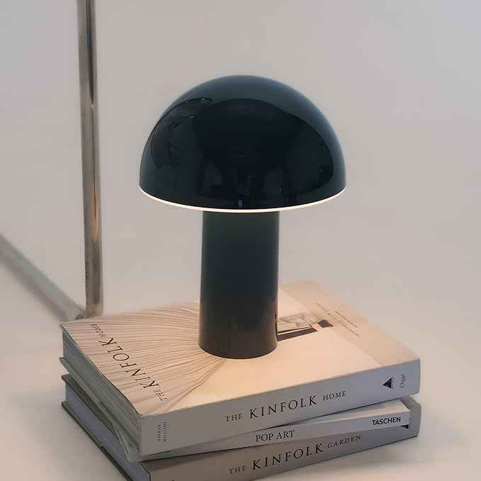 Brightech Celia Small Table Lamp – 10" Touch-Controlled Mushroom Desk Lamp, Cordless & Dimmable LED, Portable Bedside Night Light, Sustainable Light, Recycled Modern Patio Lamp for Home Décor – Teal