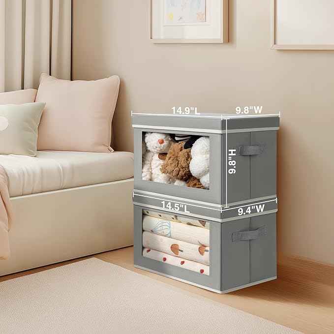 Fabric Bins with Lids, Large Storage Cubes with Window, Closet Organizers and Storage Bins for Clothes, Towel, Office