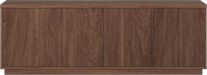 Henn&Hart Fluted TV Stand for TVs up to 75" with 2 Concealed Ribbed Storage Cabinets and Adjustable Shelves for Living Room, Family Room, or Office, Medium Walnut