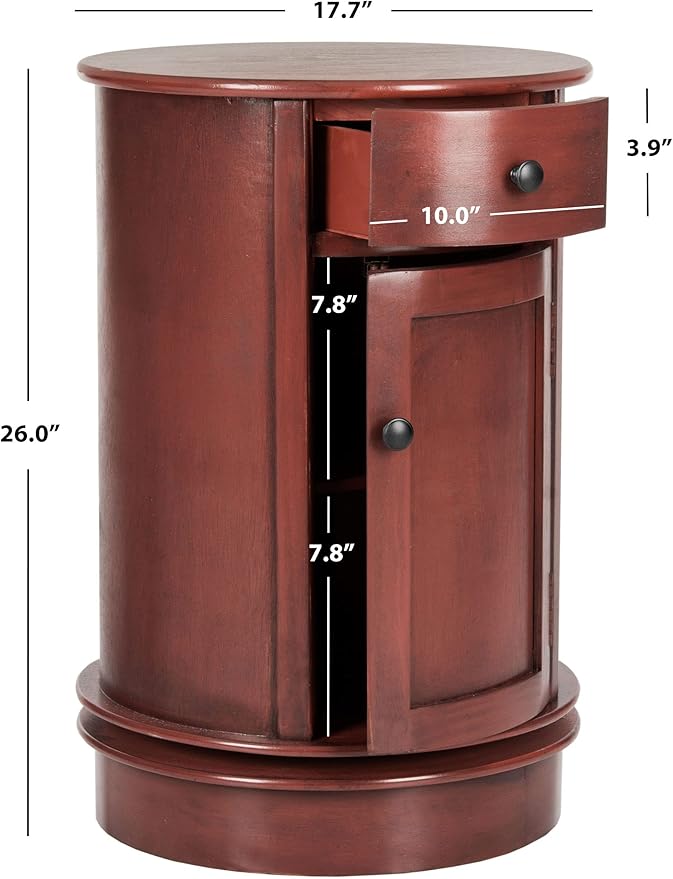 SAFAVIEH Home Collection – Tabitha Red Round Swivel Storage End Table, Farmhouse Accent Table with Drawer & Cabinet, Fully Assembled (AMH5712E)