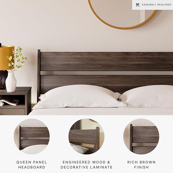 Signature Design by Ashley Calverson Modern Open Slat Panel Headboard ONLY, Queen, Brown