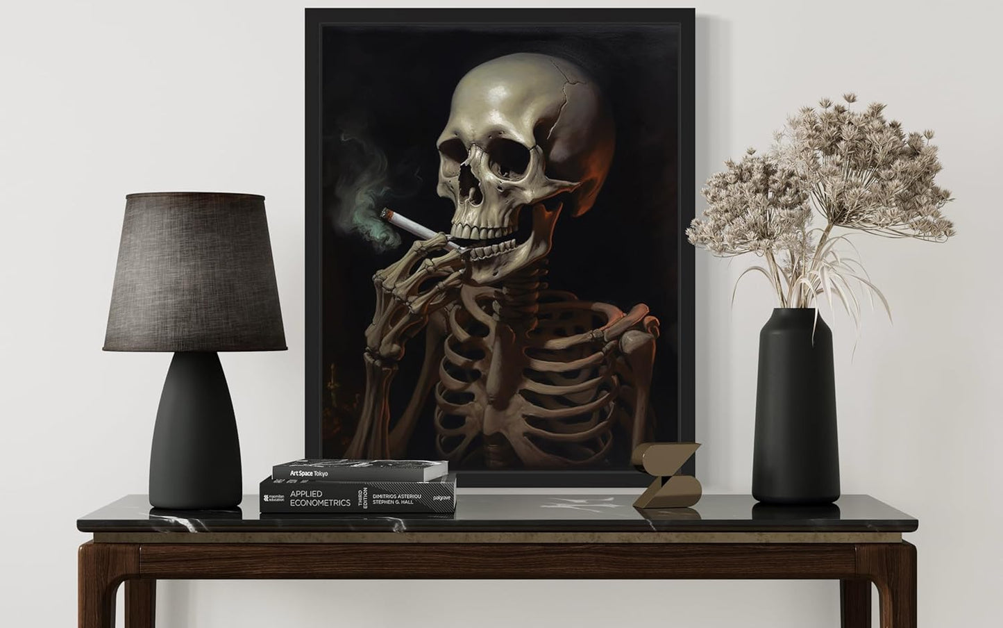 Skull Smoking Ciggarettes Poster Art Print, Halloween Scary Vintage Wall Art Academia Spooky Painting Decoration for Horror Prints, Gothic Posters Bedroom Decor 89 (Skull Smoking Ciggarettes, 16 x 20 inches, Unframed)