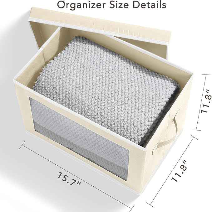 Storage Cubes with Lids - Foldable Clear Window Storage Bins, Large Decorative Storage Bins with Handles, Storage Containers for Clothes, Towel, Blanket, Sheet, Beige 5 Pack & 4 Pack