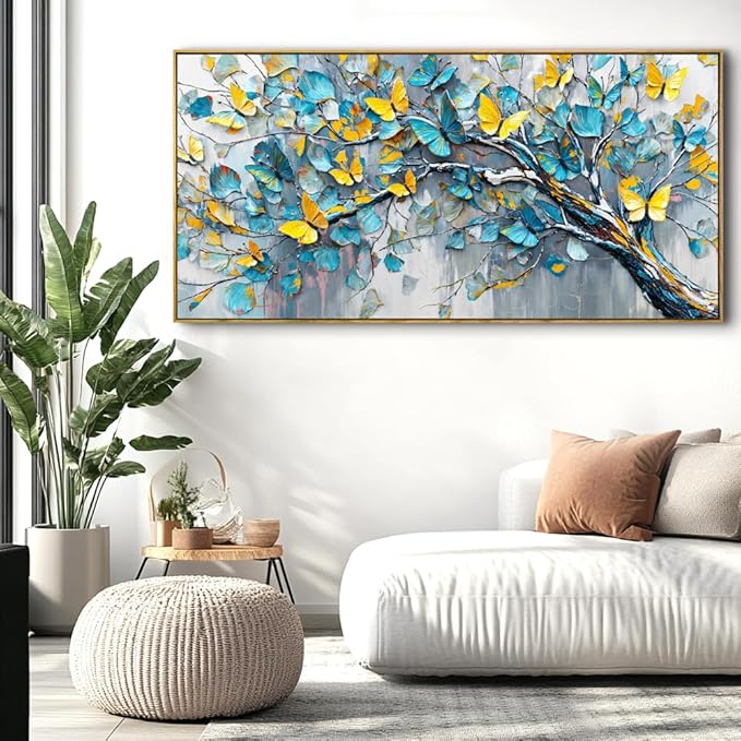Abstract Tree Wall Art - Framed Modern Canvas Painting for Living Room, Bedroom Home Office Decor, 60x30 Inch Ready to Hang