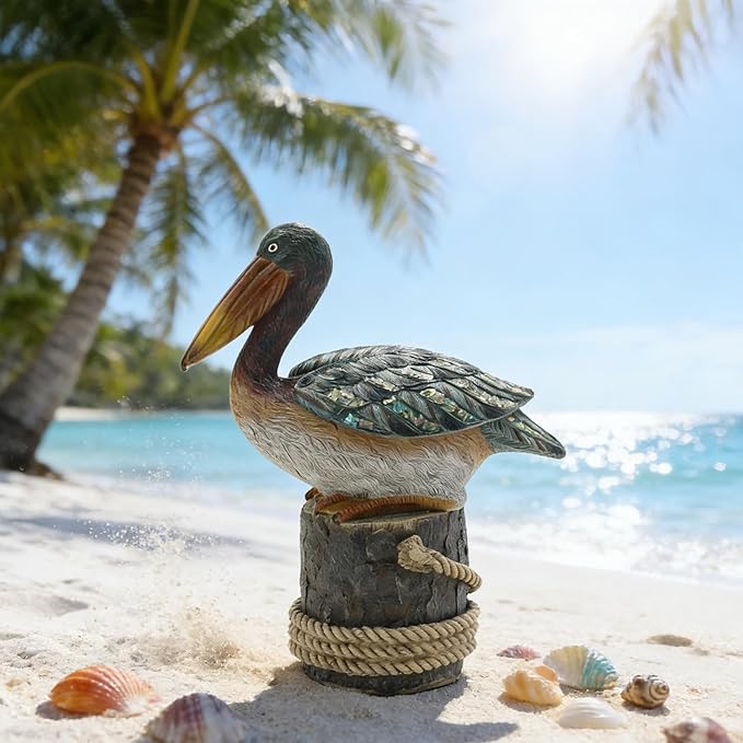 Lukitas Pelican Statue and Sculpture Decor, Coastal Nautical Beach Ornament for Home Patio Garden Outdoor, Resin 12''