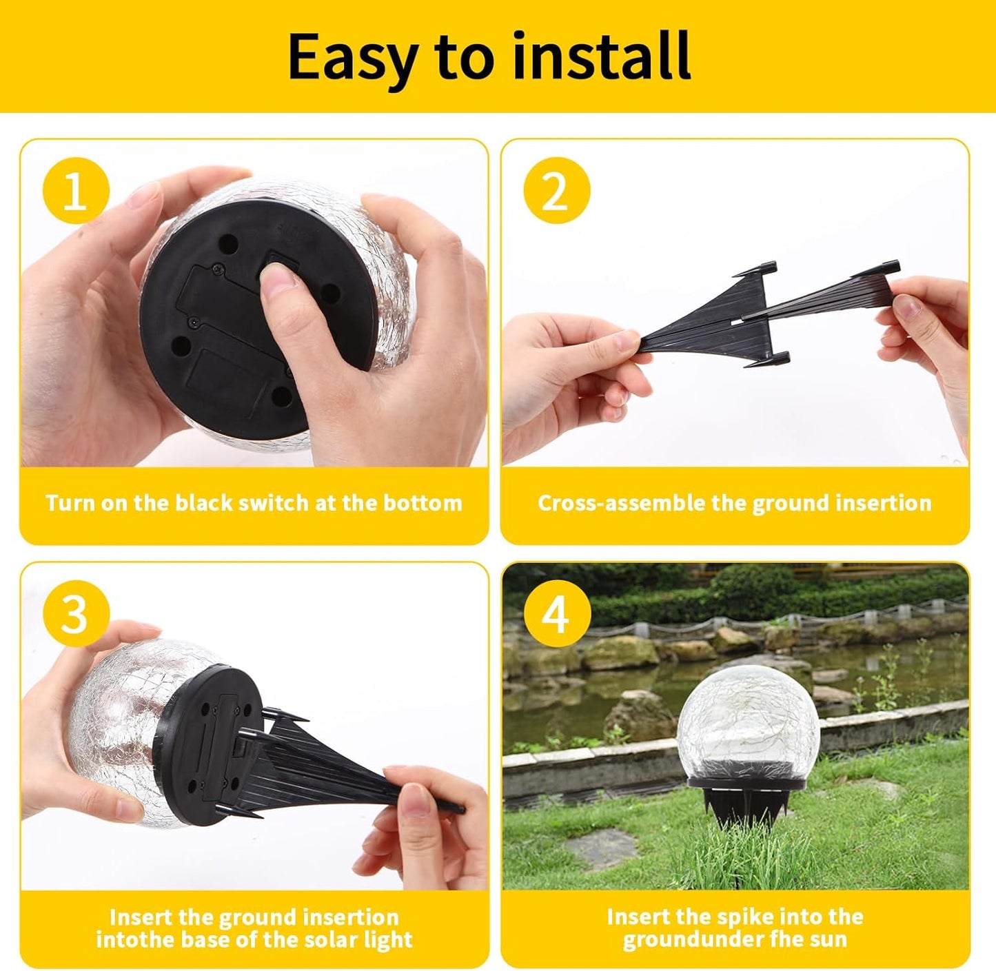 Solar Garden Lights, Cracked Glass Solar Globe Lights, Waterproof Warm White LED Ball for Yard Pathway Patio Lawn Halloween Christmas Outside Decor (Warm Colors, 2 Pack 5.91")