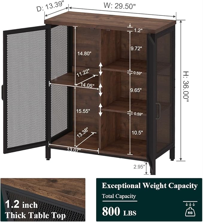 BON AUGURE Coffee Bar Cabinet for Liquor, Small Storage Cabinet for Home Kitchen, Farmhouse Sideboard Buffet Cabinets, Industrial Alcohol Cabinets for Dining Entryway Living Room (Rustic Oak)