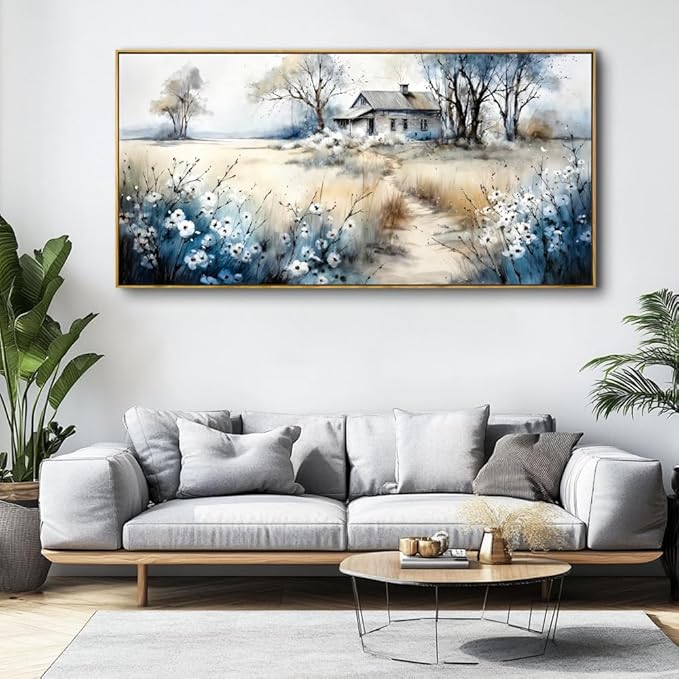 Watercolor Landscape Art Wall Art - Framed Modern Canvas Painting for Living Room, Bedroom Home Office Decor, 60x30 Inch Ready to Hang
