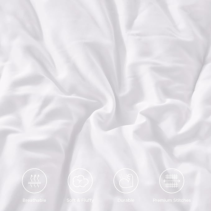 Andency White Comforter Set Queen Size, Lightweight Fluffy Farmhouse White Ruffle Bedding Set, Soft Microfiber All Season Shabby Chic Bed Comforter Set 3 Pieces(1 Ruffle Comforter 2 Pillowcases)