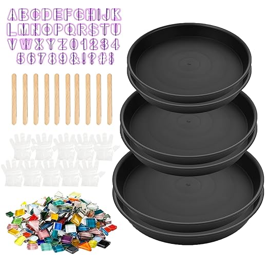 Stepping Stone Kit Includes 3 Size Cement Molds, Mosaic Tiles and Carving Tools, DIY Craft Handmade Stepping Stone Kit for Kids, Family, Garden Outdoor Decor (Mix)