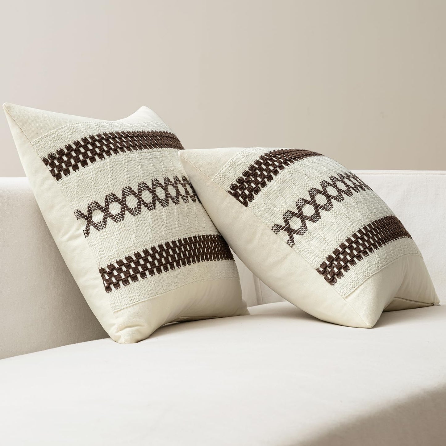 MIULEE Set of 2 Dark Brown Boho Decorative Pillow Covers 18x18 Inch Farmhouse Rustic Couch Throw Pillows Modern Spring Cotton Cushion Covers Retro Cute Macrame Woven Home Decor for Bed Sofa Chair