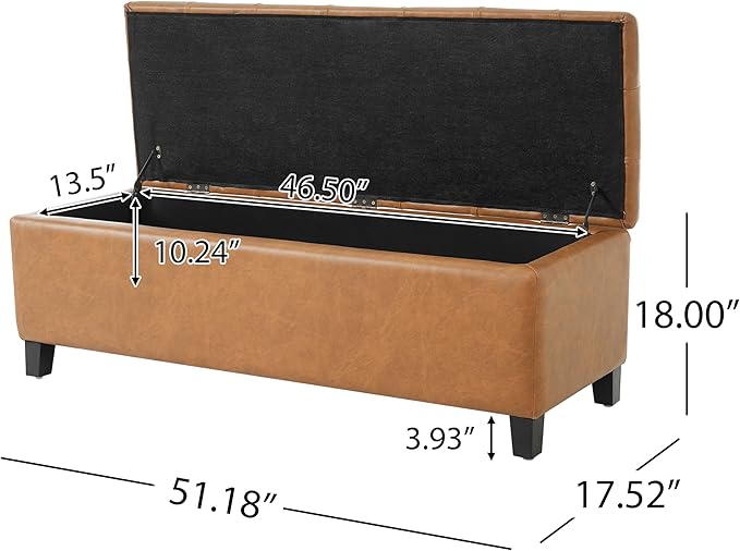 Christopher Knight Home Ottilie Faux Leather Storage Ottoman Bench, Wooden Rectangular Ottoman with Storage, Bedroom End of Bed Foot Stool, Entryway Ottoman Footrest, Living Room Extra Seat, Brown
