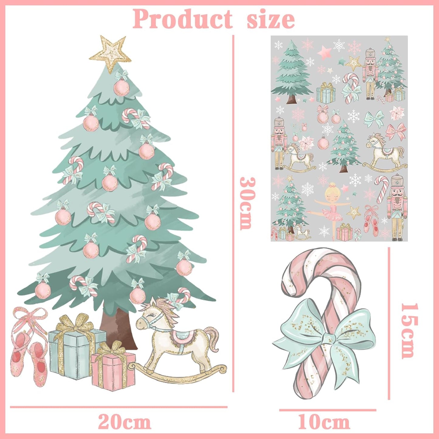Pink Christmas Window Clings,Merry Christmas Supplies 9 Sheets Christmas Window Stickers Removable Christmas Decor for Glass Windows Winter Xmas Holiday
