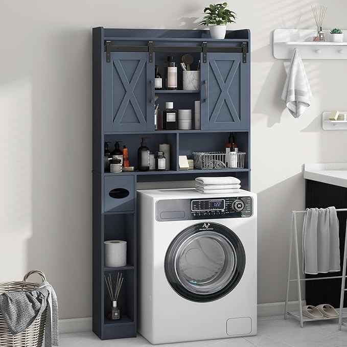 Vabches Over The Toilet Storage Cabinet, Farmhouse Storage Cabinet Over Toilet with Sliding Doors，Home Space-Saving Toilet Rack, for Bathroom, Restroom, Laundry