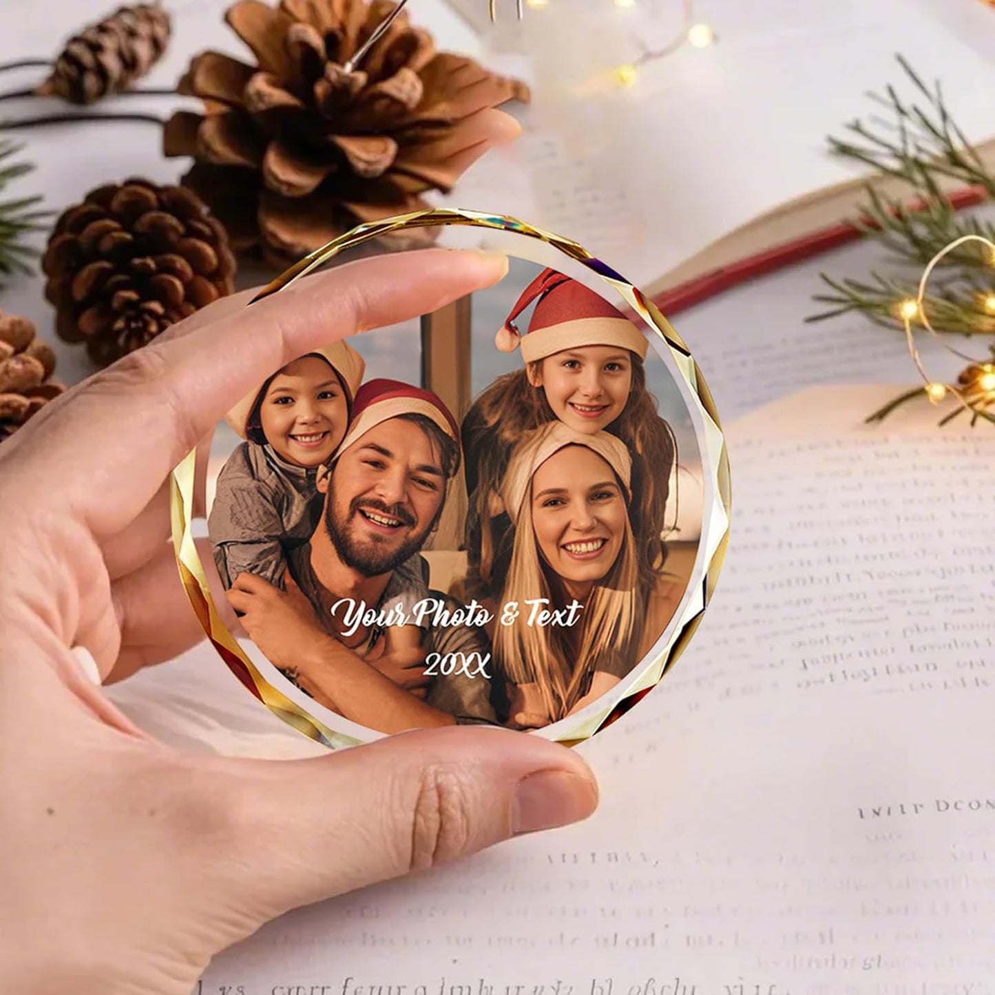 Bemaystar Personalized Crystal Christmas Ornaments with Photo,Custom Christmas Ornament,Wedding Gifts for Couples,Bridal Shower Gifts for Bride