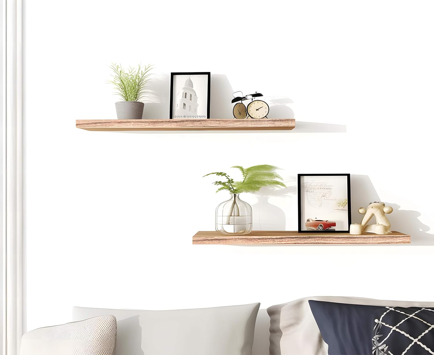 Wood Floating Shelves for Wall Decor, Rustic Wall Shelves for Bedroom Bathroom Kitchen Living Room, Set of 4 Light Walnut 24 Inch - Décor Diaries