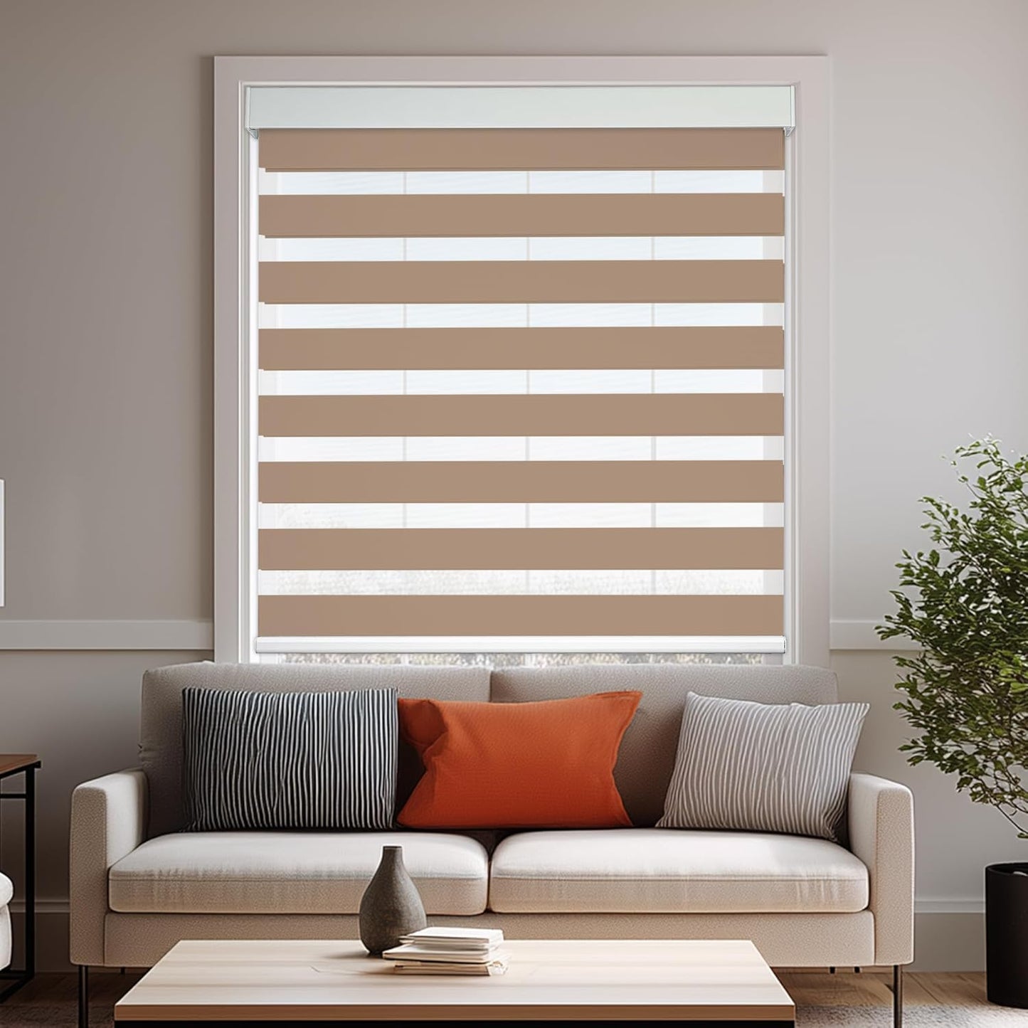 HESTIA Cordless Zebra Blinds Light Filtering Roller Shades UV Blocking Blackout Privacy Indoor Window Blind for Home Office Day and Night, Beige,25" W x 54" H