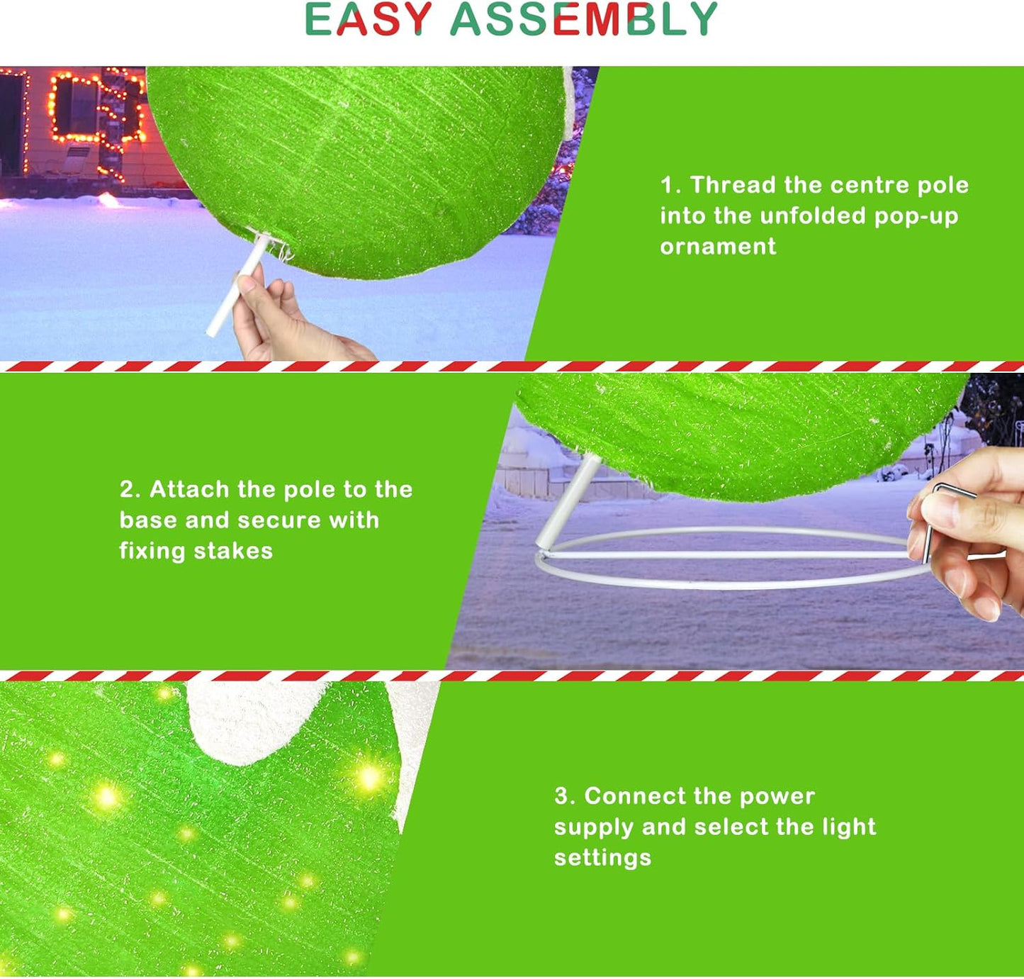 BRIGHTDECK 2 Pcs Outdoor Christmas Ornaments, Lighted Pop-Up Outdoor Holiday Ball Decoration with 80 LED Lights, 8 Light Modes, Lighted Collapsible Holiday Decorations for Yard, Home (RedGreen)