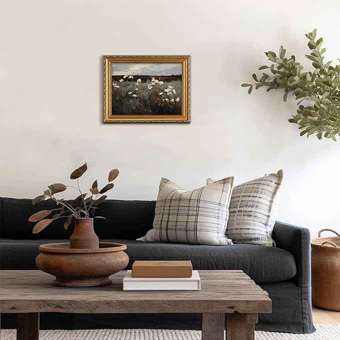 uniro Vintage Gold Framed Wall Art for Home Decor, Moody Wildflower Landscape Oil Painting Bathroom Wall Decor, Classic Dark Autumn Vintage Art Prints, Landscape Wall decor Aesthetic Picture for Bedroom Gallery Office Desktop d ecor- 12x16Inch