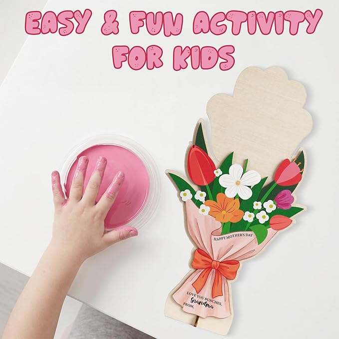 HYPERI DIY Mothers Day Crafts for Kids Handprint Art, Handprints Wooden Rose Flower Bouquet, Mothers Day Gifts for Mom from Kids, for Grandma from Grandkids, Mothers Day Keepsake Craft (Grandma)