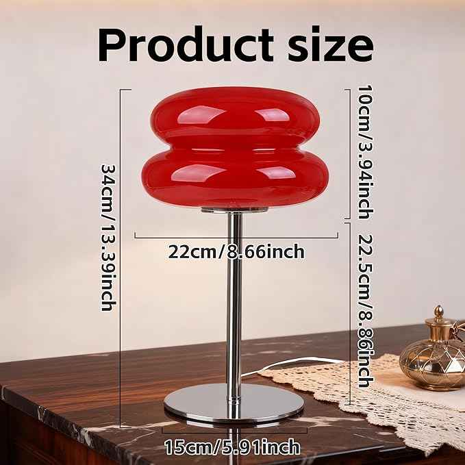 Bedroom Mushroom lamp, Medieval Modern Bedside Table lamp, dimmable Retro Egg Tart Headlight, Unique Home Mushroom Decoration Aesthetic Lovely Living Room Desk lamp (Red)
