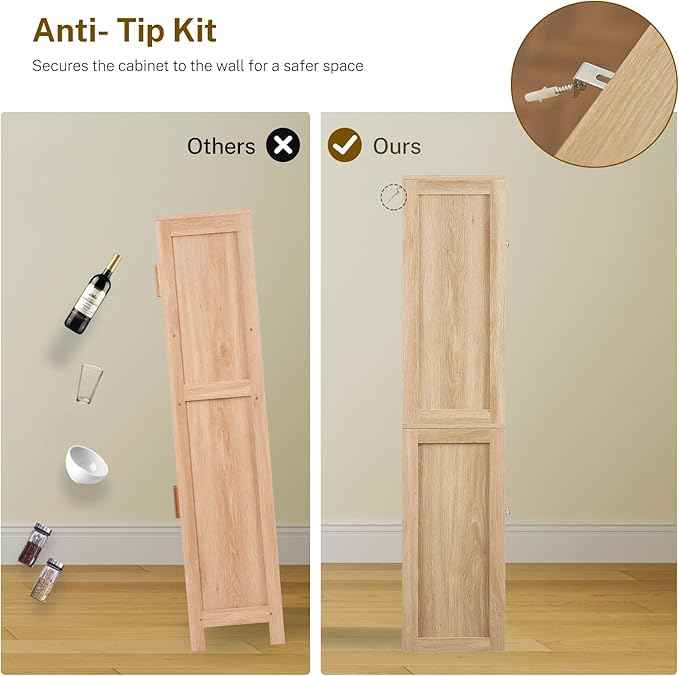 Iwell Tall Storage Cabinet with 2 Drawers & Adjustable Shelves, Rattan Cabinet, Kitchen Storage Cabinet, Pantry Cabinet with 4 Doors, Tall Cabinet for Living Room, Kitchen, Home Office, Natural