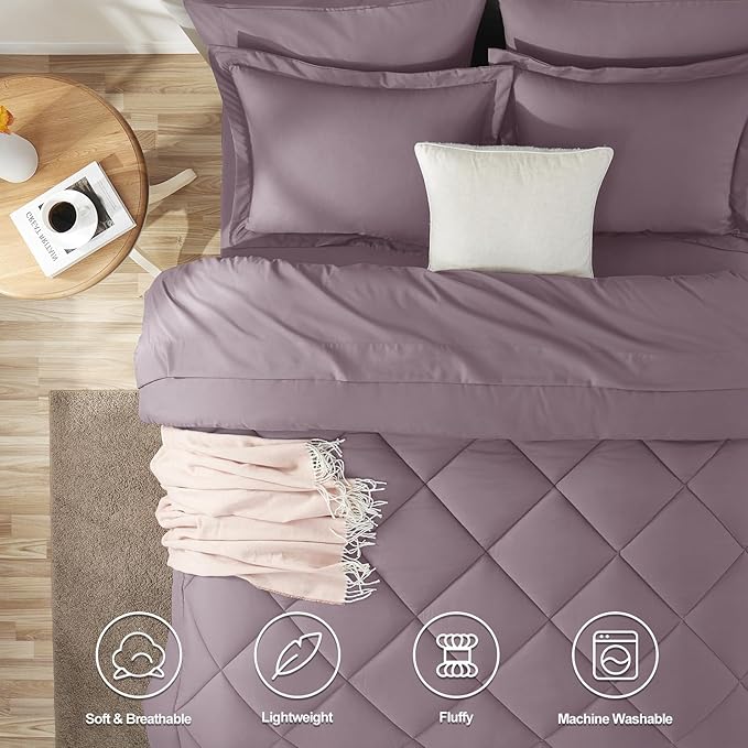 CozyLux Queen Comforter Set Dusty Purple - Bed in a Bag Queen Size 7 Pieces, Soft Bed Set for All Seasons, Bedding Set with Down Alternative Comforter, Sheets, Pillowcases & Shams, Grayish Purple