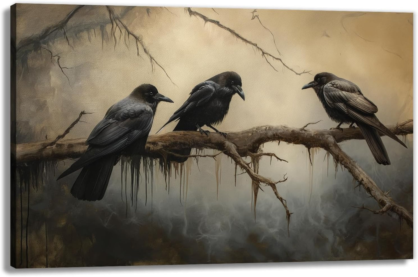OAAPITI Halloween Decor Vintage Crow Wall Art Retro Art Poster Creepy Raven Picture Print Horrid Cemetery Painting Artwork Home Wall Decor(Artwork-4,16"x24")