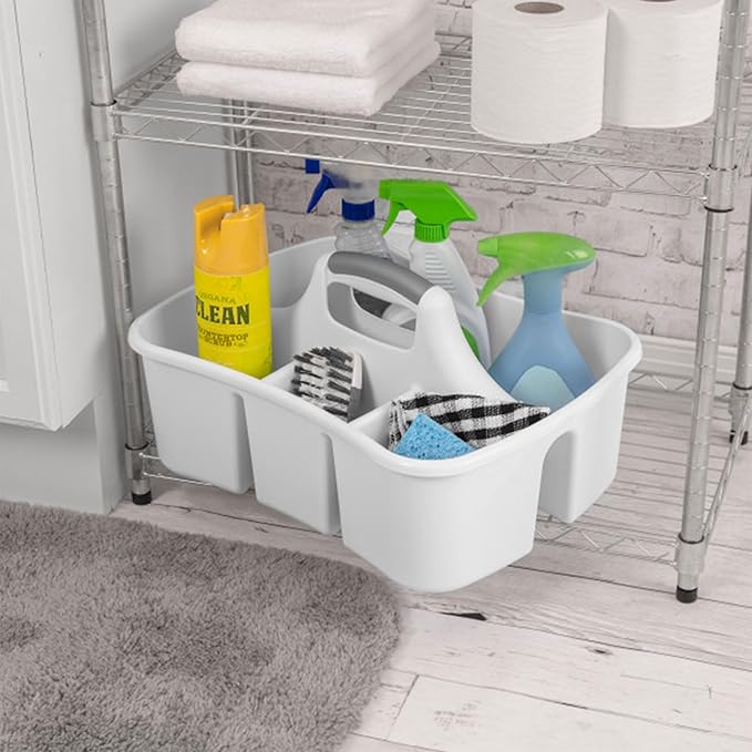 Sterilite 6 Pack Divided Ultra Caddy, Plastic Portable Storage to Hold Bathroom and Cleaning Supplies, White - 5 Large Compartment Organizer