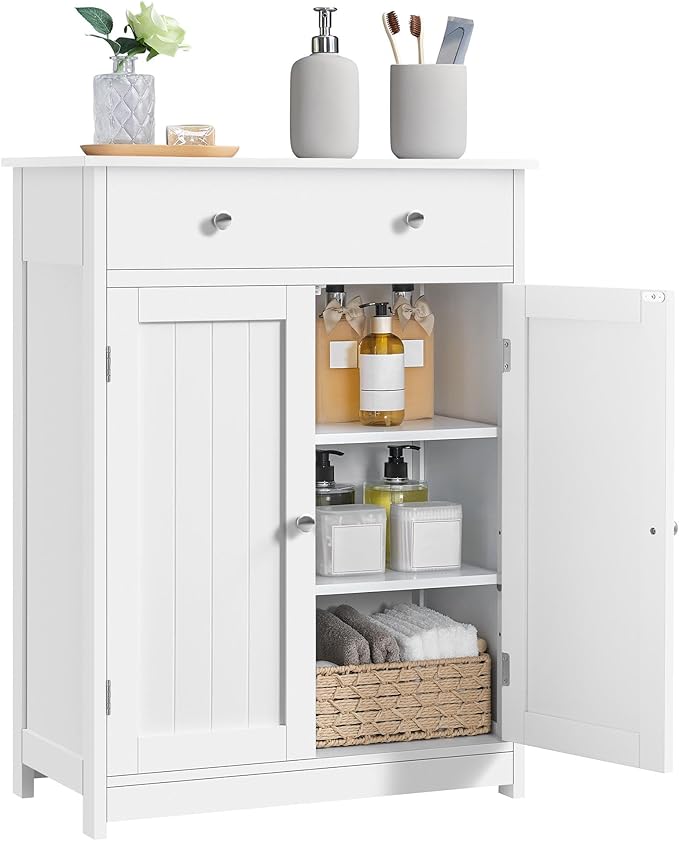Yaheetech Bathroom Storage Cabinet with 1 Drawer and 2 Doors, Bathroom Floor Cabinet with Adjustable Shelf, Wooden Storage Units for Living Room, Entryway, Small Space,White