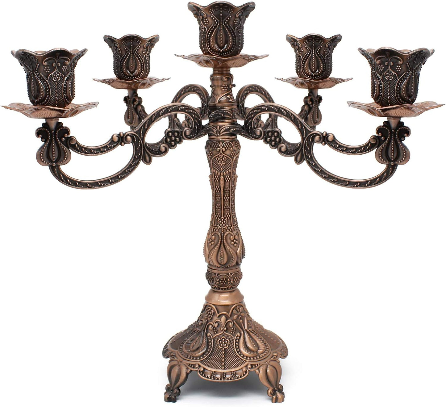 Metal Candelabra 5-Candle 10.1 Inch Tall Candle Holder Stick for Home Wedding Event and Party Festival,Red Bronze