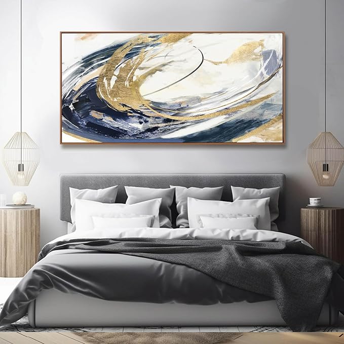 SDYA Large Artwork Abstract Painting 30"x 60"Gold Wall Decor Abstract Wall Art for Living Room Blue Artwork for Bedroom Kitchen Home Wall Decor