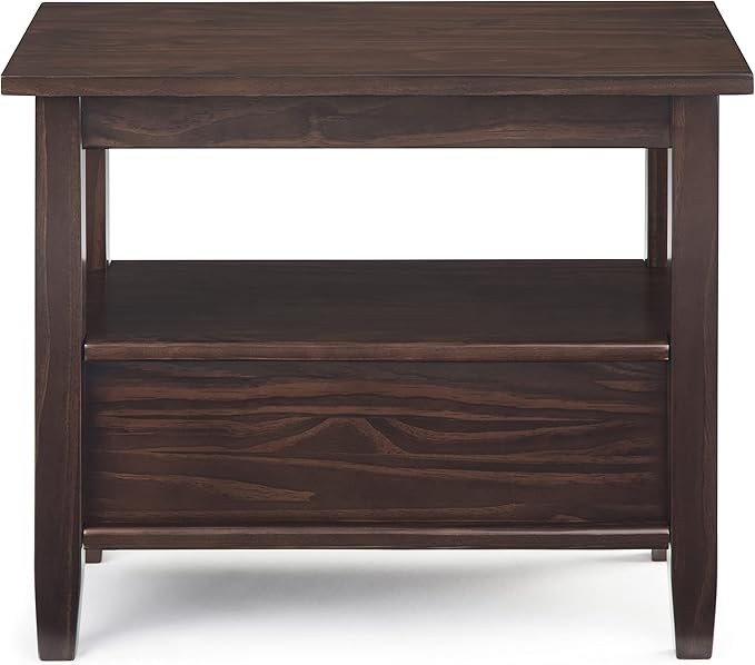 SIMPLIHOME Warm Shaker End Table - 14 inch Wide Solid Wood Narrow Side Table in Tobacco Brown, Transitional Accent Table for Living Room or Bedroom with Drawer, Open Shelf and Square Tapered Legs