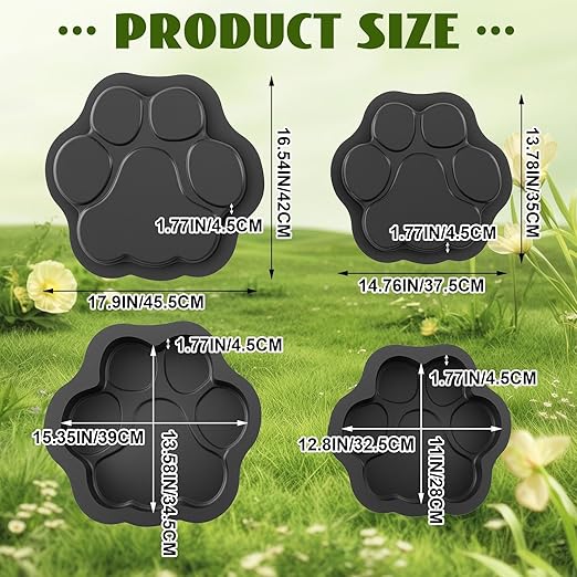 Threlaco Set of 2 Large Paw Print Stepping Stones Mold, 16 in and 13 in Dog Cat Paw Print Concrete Cement Textured Plastic Craft Mold Non-slip for Garden Decor