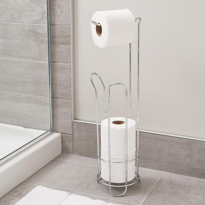 iDesign Classico Metal Toilet Tissue Roll Reserve Organizer for Bathroom, Compact Organizer, Holds 4 Rolls of Toilet Paper, Chrome