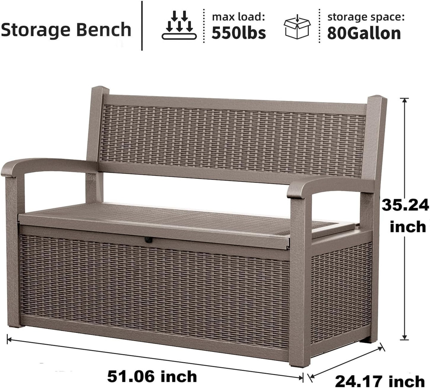 80 Gallon Storage Bench Deck Box Waterproof Lockable,Outdoor Storage Furniture for Patio,Garden and Cushions(Gray)