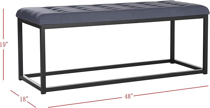 SAFAVIEH Home Collection – Reynolds Navy Tufted Upholstered Accent Bench, Modern Parsons-Style Open Frame Bench for Bedroom, Entryway or Living Room, Black Legs (FOX6225B)