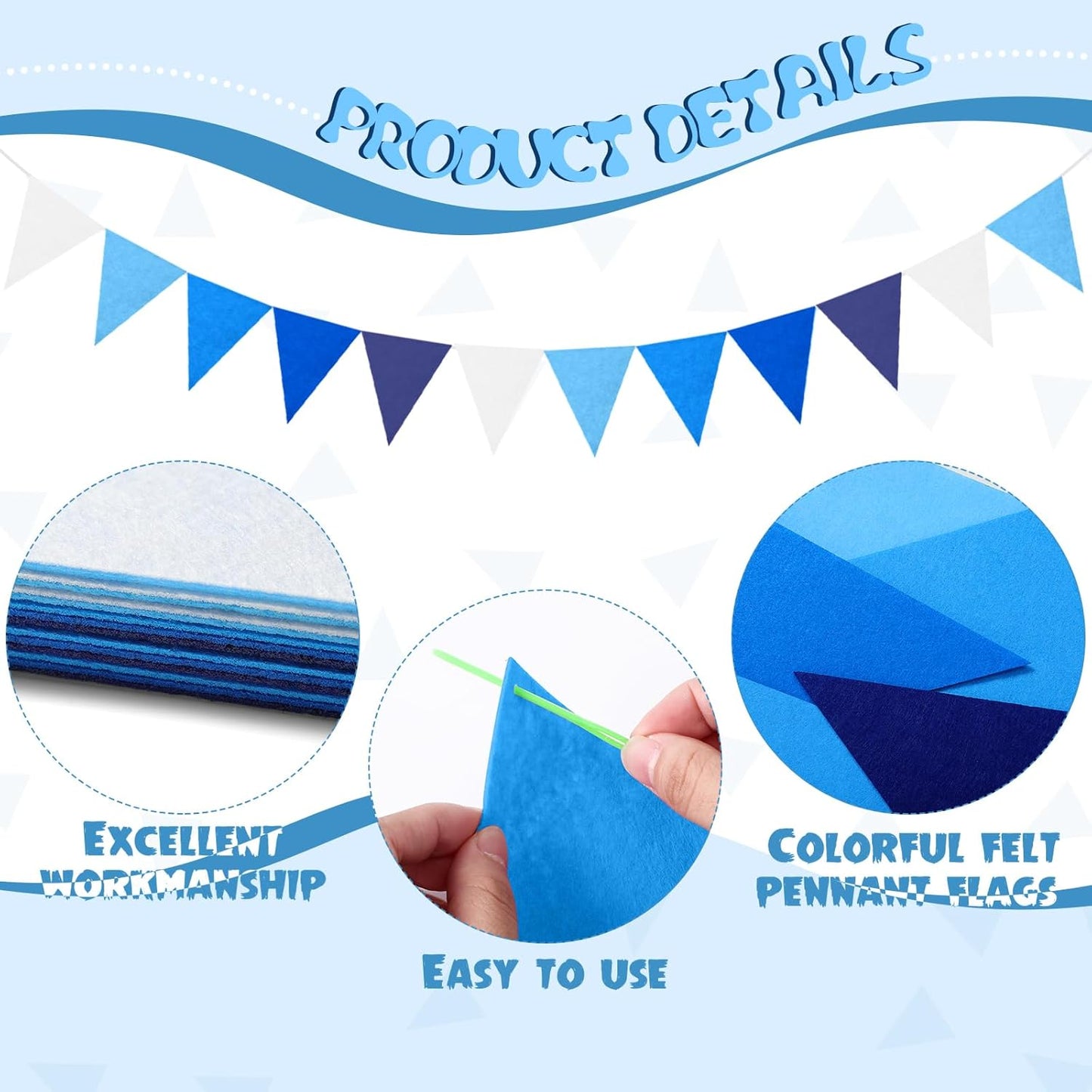 Irenare 9.8 ft Pom Pom Garland Felt Colorful Tassel Banner Christmas Party Pompoms Garland Decorations Felt Pennant Banner for Classroom Home Mantel Fireplace Birthday(Blue)