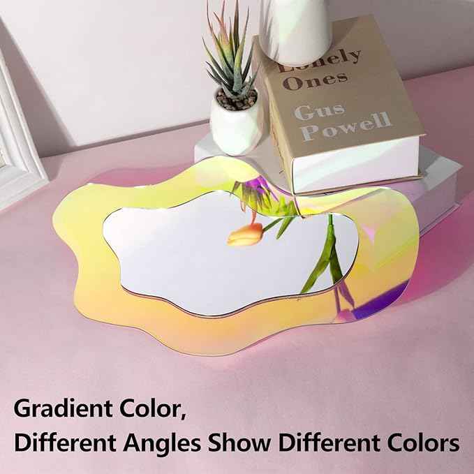 Irregular Wall Mirror Wavy Acrylic Rainbow Mirror Room Decor Aesthetic Mirrors Amorphic Vanity Retro Mirrors for Bedroom Living Room Bathroom Entryway Wall Decor ( Clouds Style, 15.5 x 10.5 Inches )