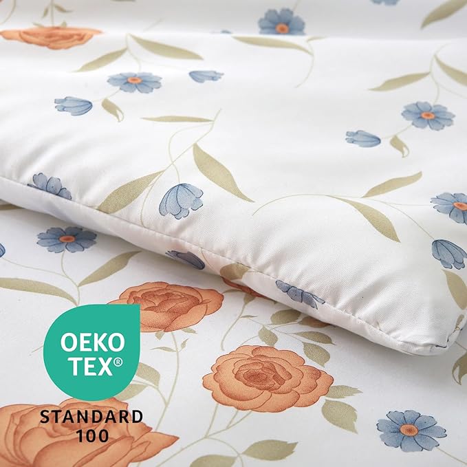 MUXHOMO Orange Blossom Bed in a Bag King 7 Pieces, King Comforter Set Reversible Botanical Flowers Design, Ultra Soft & Breathable Bedding Sets with Comforter, Sheets, Pillowcases & Shams