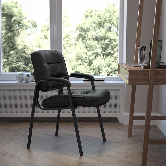 Flash Furniture Haeger Black LeatherSoft Executive Side Reception Chair with Titanium Gray Powder Coated Frame