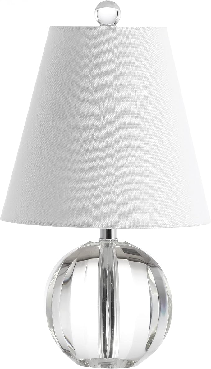 JONATHAN Y JYL2079A 16" Glam Crystal Ball Table Lamp, Modern Bedside Nightstand Lamp for Bedroom Living Room Office, Clear Glass Orb with White Linen Shade and Chrome Accents, LED Bulb Included