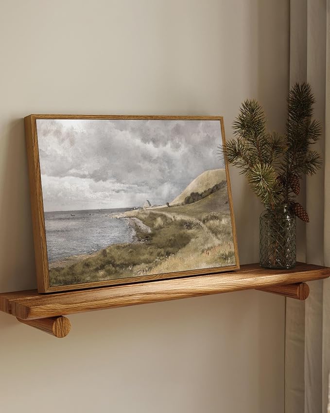 InSimSea Framed Canvas Wall Art Vintage Decor, Coastal Wall Art Danish Coast Nature Scenic Art for Bedroom, Wall Paintings, Farmhouse Office Bathroom Wall Decorations, 12"x16"