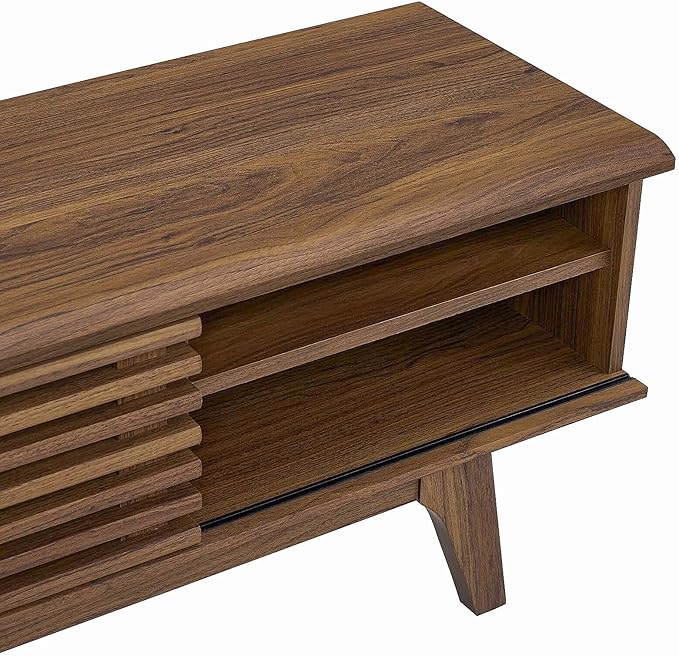 Modway Render 70" Mid-Century Modern Low Profile Media Console Entertainment TV Stand in Walnut Walnut