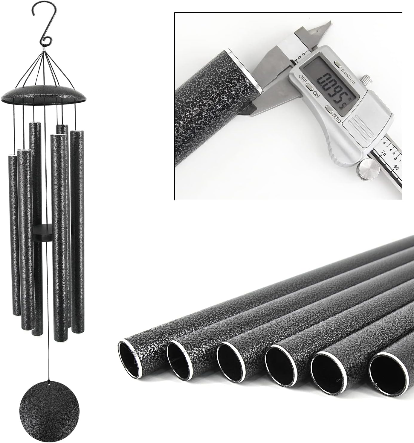ASTARIN Wind Chimes Outdoor, 45-Inch Memorial Wind Chimes with 6 Heavy Tubes, Unique Outdoor Decor, Sympathy Gifts, Black Grey