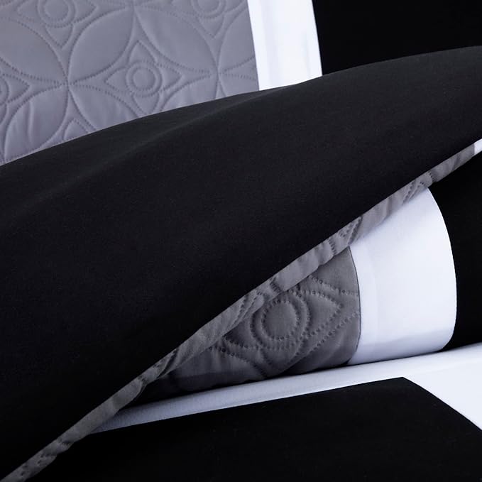 Chezmoi Collection Upland 7-Piece Quilted Patchwork Comforter Set, Purple/Black/Gray, Oversized King