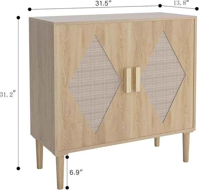 Garvee Rattan Accent Cabinet with Storage, Two-Door Sideboard with Woven Decor, Storage Buffet for Living Room, Dining Room, Entryway, Kitchen Organization