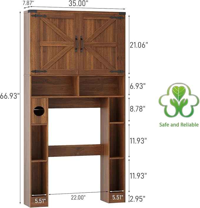 Vabches Over The Toilet Storage Cabinet, Farmhouse Storage Cabinet Over Toilet with 2 Barn Doors ，Toilet Paper Holder Stand，Home Space-Saving Toilet Rack, for Laundry, Restroom, Bathroom.Caramel.